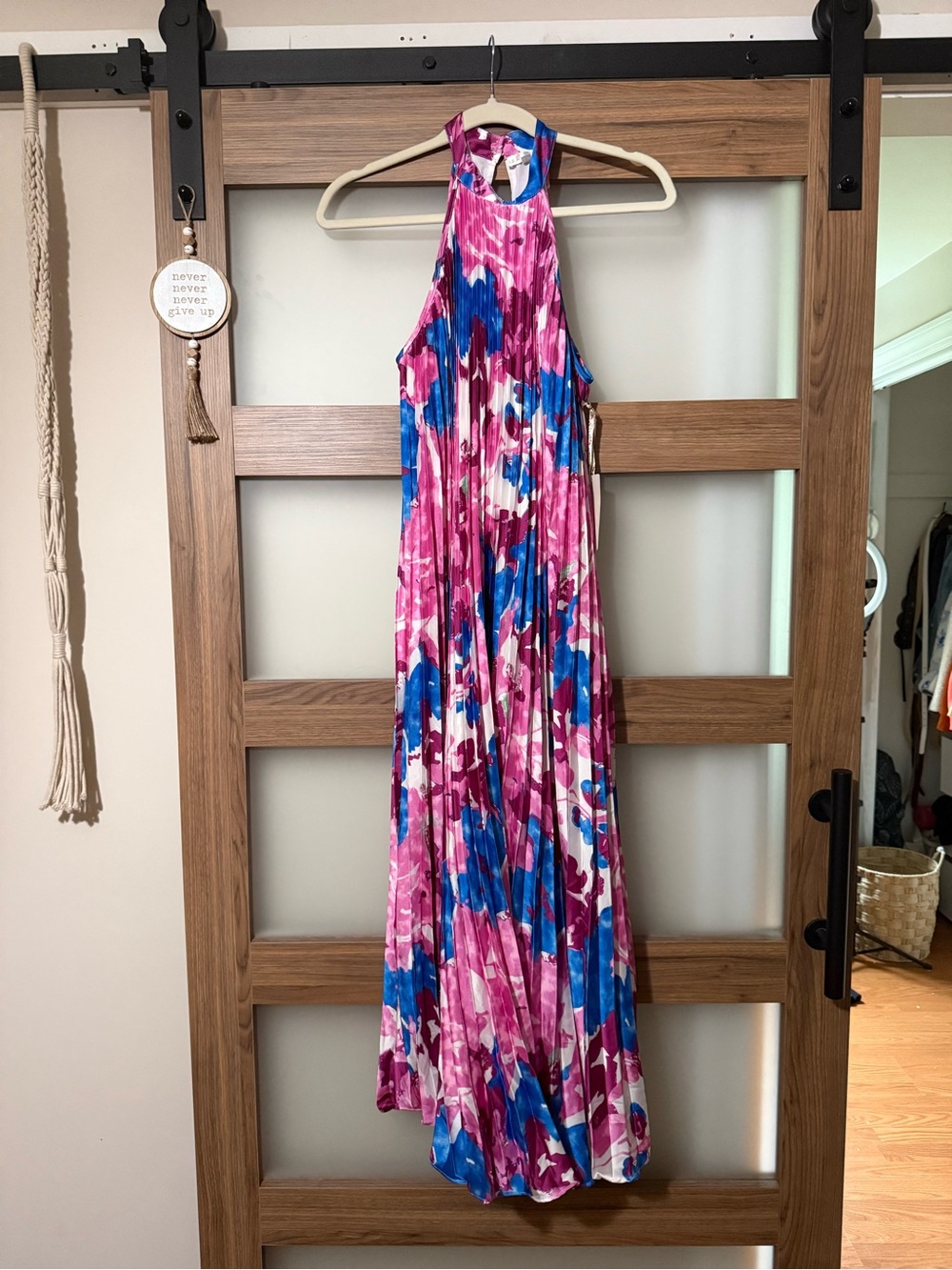 Pink & Blue Halter Maxi Dress